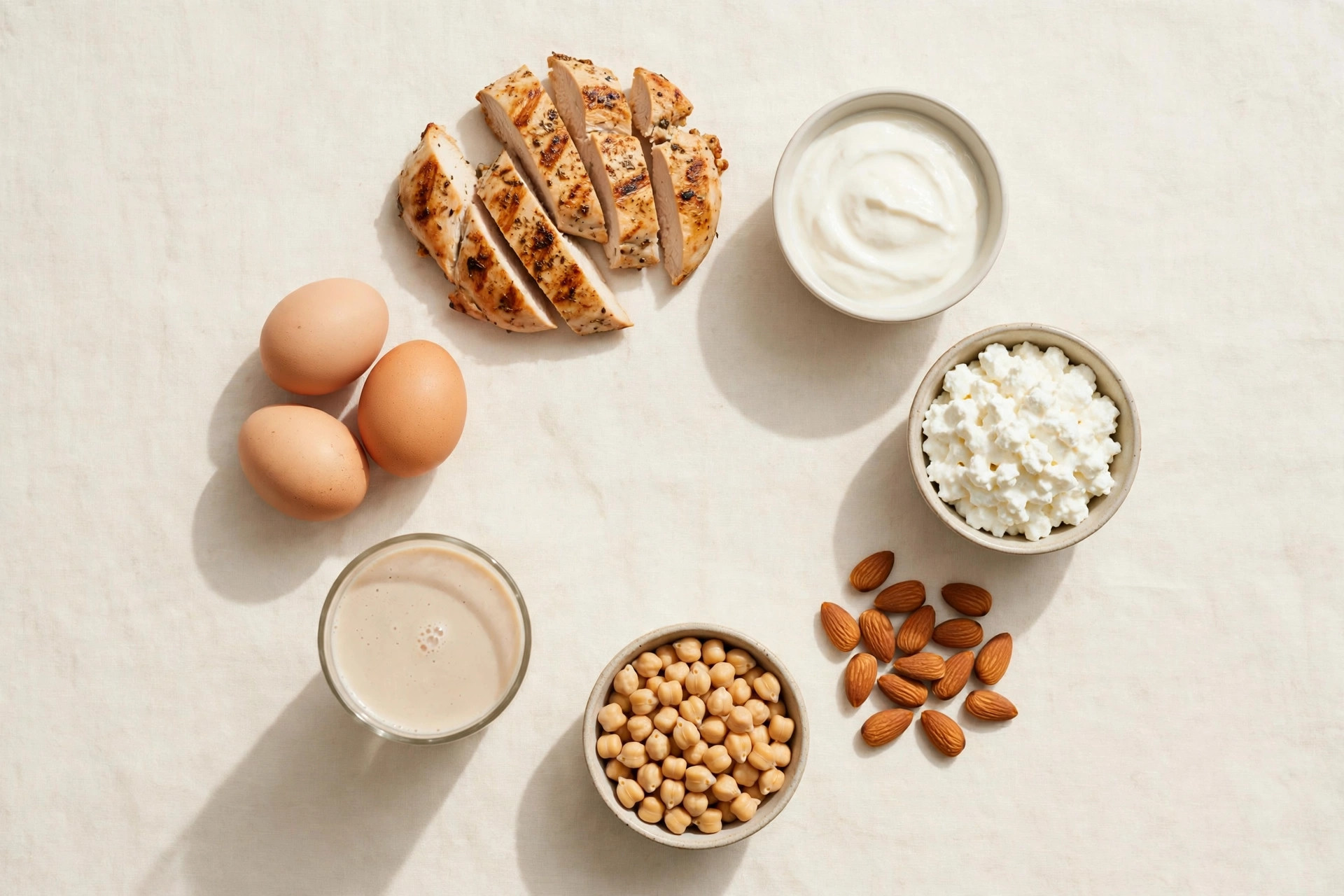 Protein-rich foods flat lay